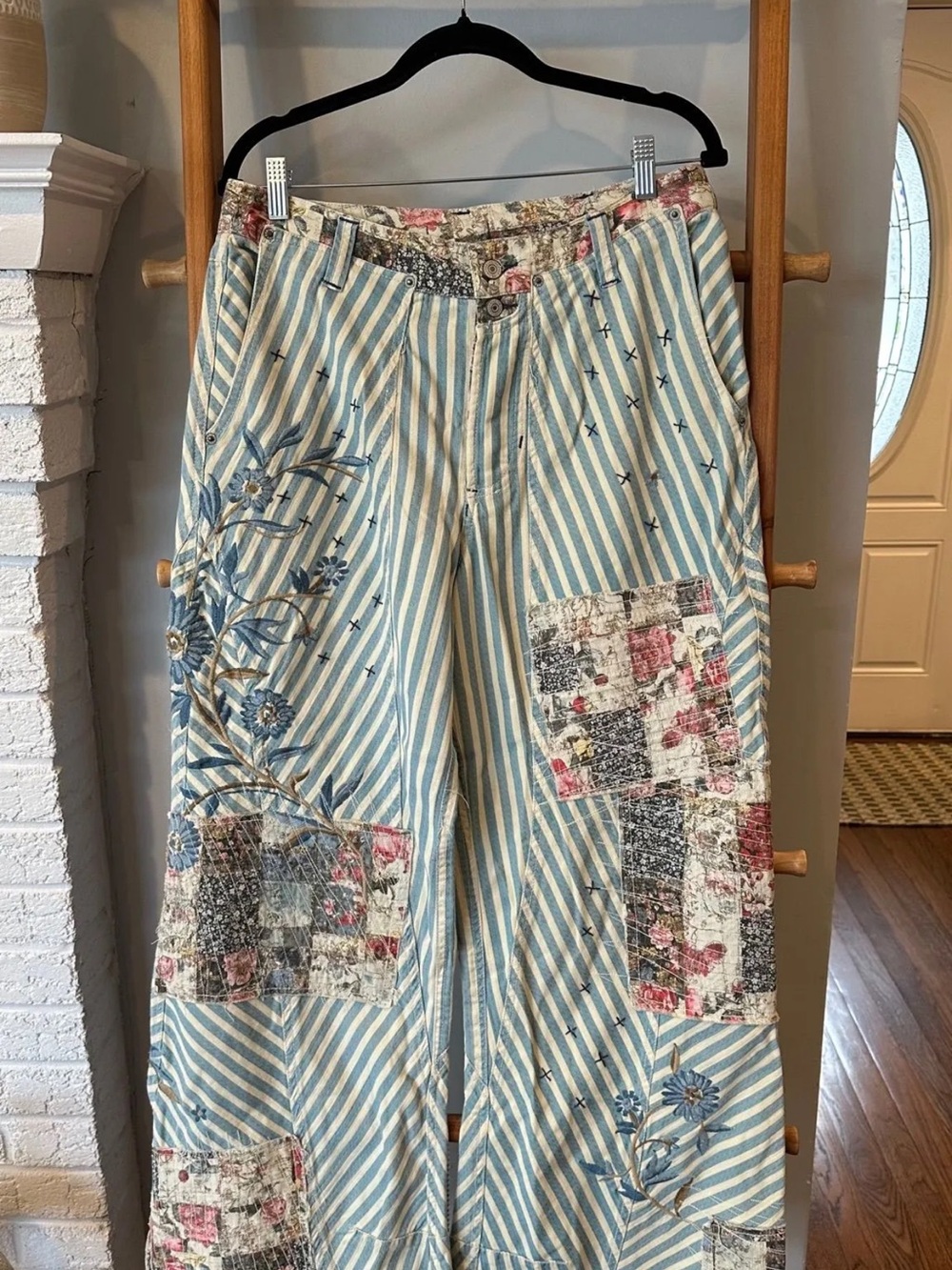 Free People West Ridge Blue Patte Patchwork Wide Leg Jeans - Picture 4 of 8